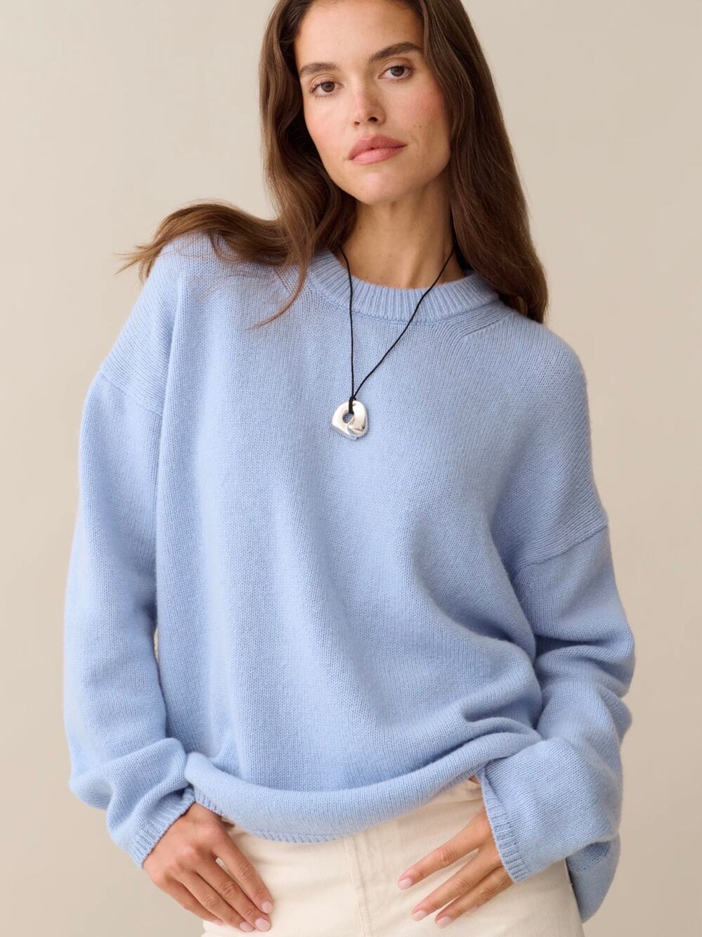 NWT CAARA Nancy light blue crewneck knit sweater size L $172